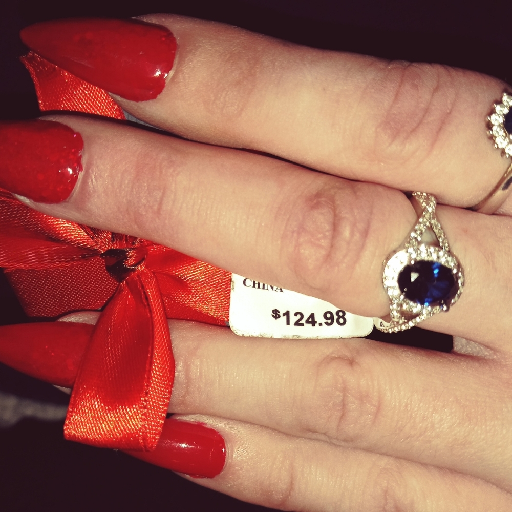Women's blue and white sapphire ring in sterling